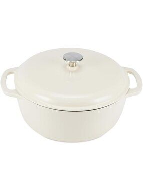 Heavy-Duty Enameled Cast Iron Dutch Oven Pot with Lid, 4.3-Quart, White
